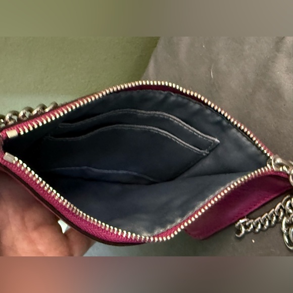 Coach Madison Slim Fuscia Pink Zip Top Leather Chain Wristlet Silver Hardware - Picture 6 of 6